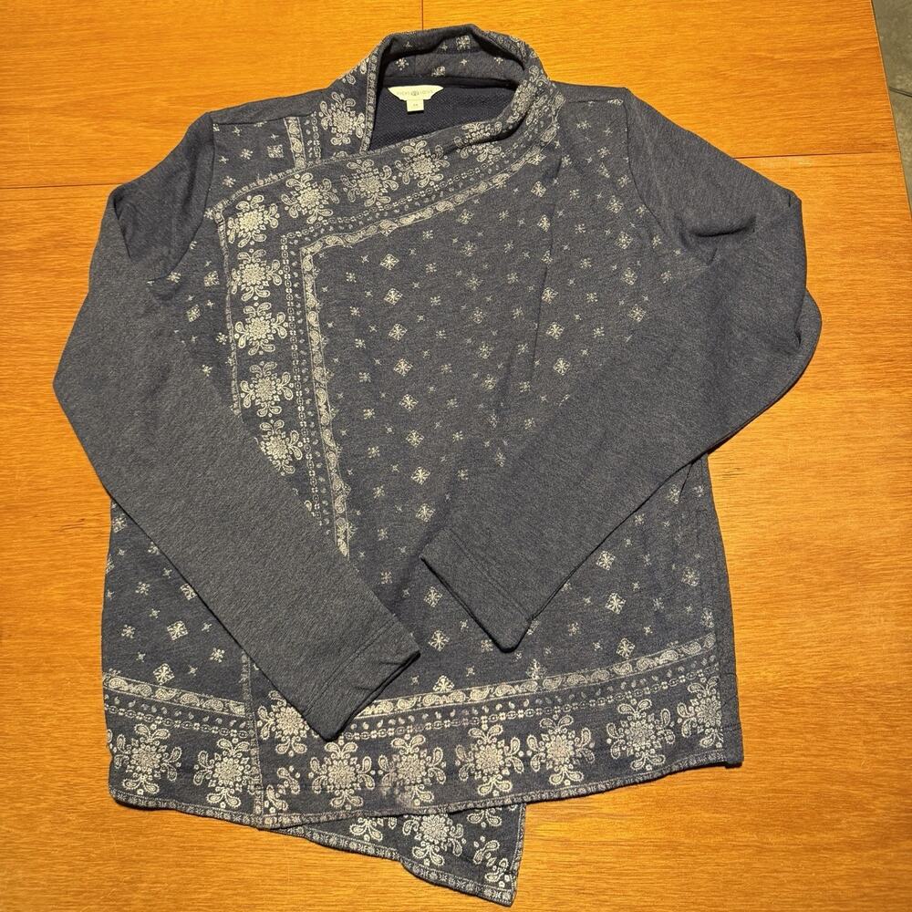 Lucky Lotus Brand Blue Draped Wrap Cardigan Boho Chic Medium M Sweater